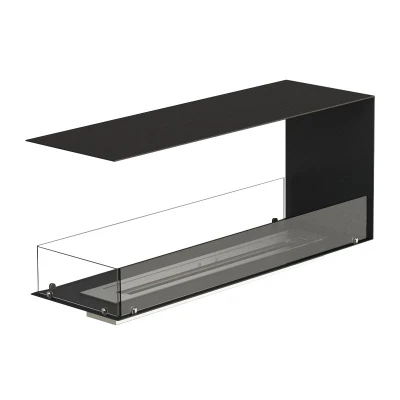Foco Room Divider 1200 – A sleek, three-sided built-in bioethanol fireplace in black with remote, automatic, and manual control 