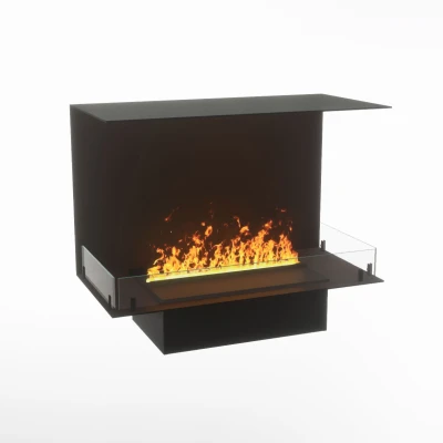 Foco Myst Three 800 by FOCO Fires – a sleek, black 3-sided built-in vapour fireplace with remote control, offering stunning flam