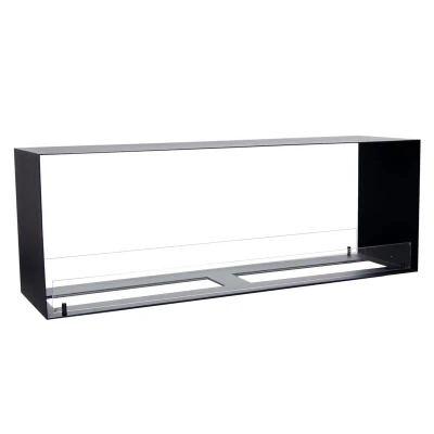 Foco Two 1400 Double bioethanol fireplace – a sleek built-in see-through model with a black finish, 140 cm length, and 8-litre c