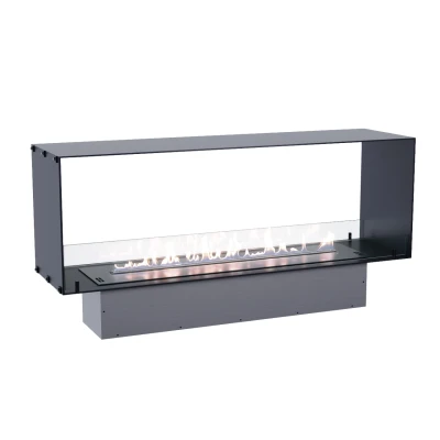 Foco Two 1500 bioethanol fireplace by FOCO Fires, a sleek built-in see-through model with remote control and elegant black finis