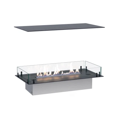 Foco Four 800 Bioethanol Fireplace – Buy Now Foco Four 800 bioethanol fireplace with a sleek black design and four-sided viewing for a luxurious built-in installation.