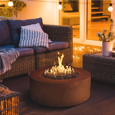 Galio Star Corten Automatic outdoor gas fireplace with corten steel finish, remote and app control, and powerful heat output.