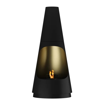 GlammFire Archimedes - Black Titanium bioethanol fireplace, a luxurious floor-standing fireplace with remote control and a sleek