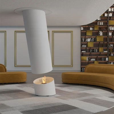 GlammFire Contour 13 - White ceiling-mounted bioethanol fireplace with a sleek and modern design.