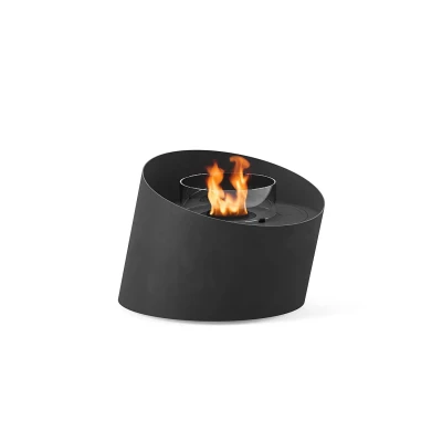 GlammFire Contour - Black floor-standing bioethanol fireplace with remote and panel control, offering 25 hours burn time.