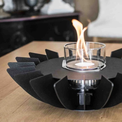 Cosmo Table Fireplace - Black by GlammFire, a sleek tabletop bioethanol fireplace with a 3-hour burn time and manual control.