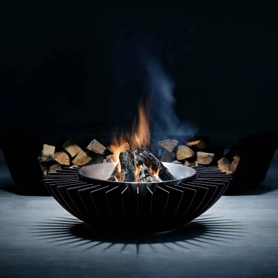 Cosmo Fire Pit - Black by GlammFire – a luxury outdoor fire pit with a sleek black finish, ideal for stylish outdoor gatherings.