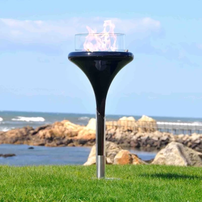 Flut - Black by GlammFire, a stylish outdoor bioethanol fire pit with manual control, 2-litre capacity, and 6-hour burn time.