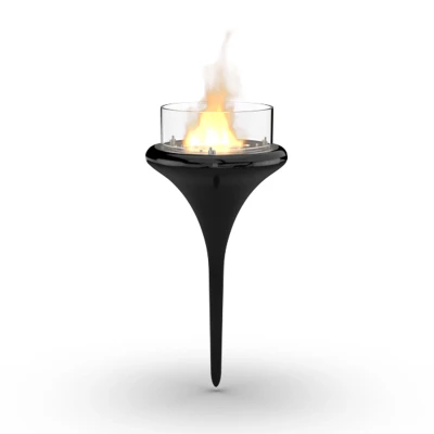 Flut - Black by GlammFire, a stylish outdoor bioethanol fire pit with manual control, 2-litre capacity, and 6-hour burn time.