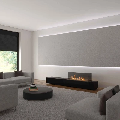GlammFire Loft Black bioethanol fireplace, a stylish floor-standing model with remote control and 8-hour burn time.
