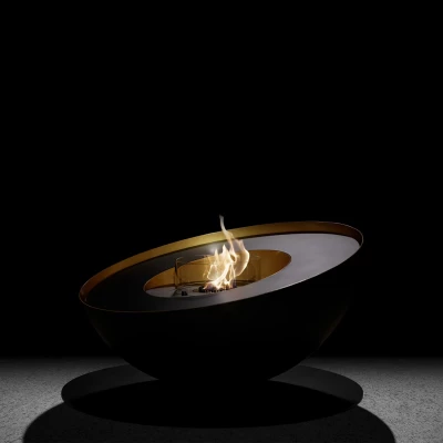 Mileto - Black by GlammFire, a stylish floor-standing bioethanol fireplace with a sleek black finish, 10L capacity, and remote c