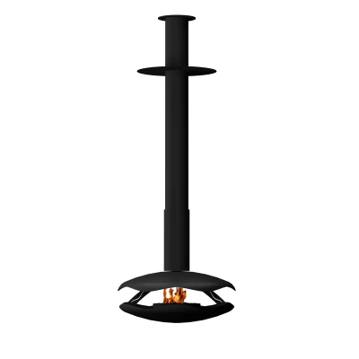 Perola Black ceiling-mounted bioethanol fireplace by GlammFire, featuring a sleek black finish and manual control for a modern, 