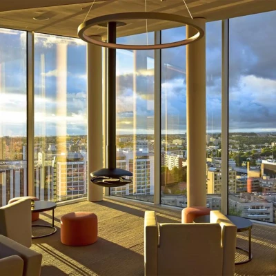 Perola Black ceiling-mounted bioethanol fireplace by GlammFire, featuring a sleek black finish and manual control for a modern, 