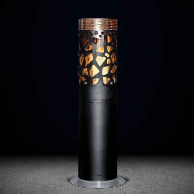 Selene Tile - Black outdoor gas fireplace by GlammFire, featuring a sleek black finish and modern design.