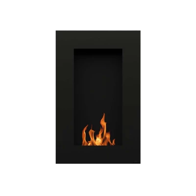 GlammFire Tango Black wall-mounted bioethanol fireplace with sleek design and remote control operation.