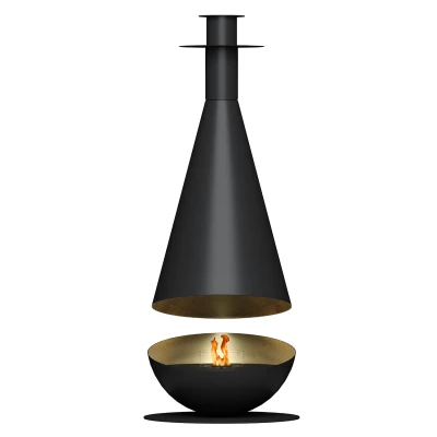 Thales Black ceiling-mounted bioethanol fireplace by GlammFire, featuring a sleek black finish, 10L capacity, and remote control