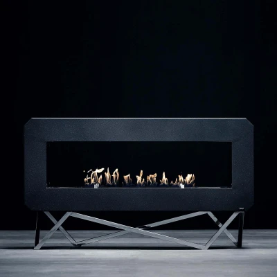 Urban - Black Metallic bioethanol fireplace by GlammFire, a luxury floor-standing unit with remote control and sleek black metal