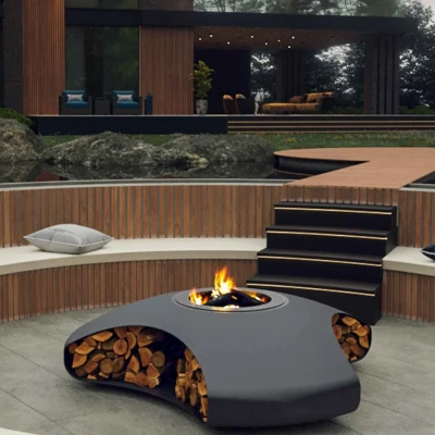 Vaudeville - Black firepit by GlammFire, a luxury outdoor fire feature with a sleek black finish.