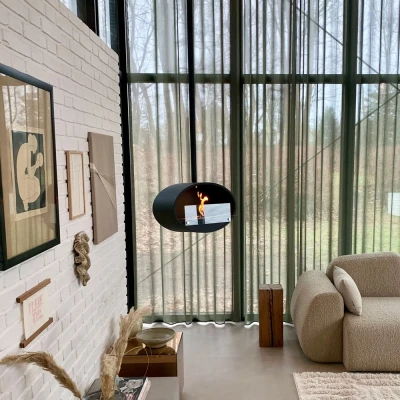 ScandiFlames Halifax Black 60 cm ceiling-mounted bioethanol fireplace with sleek black finish and modern design.