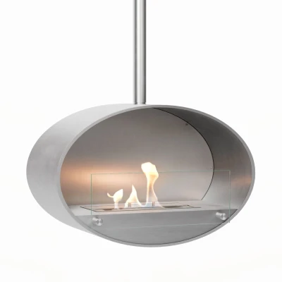 Halifax Steel 60 cm ceiling-mounted bioethanol fireplace by ScandiFlames, featuring a sleek steel design and manual operation.