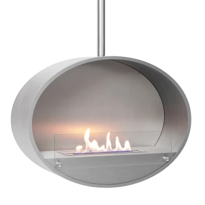 Halifax Steel 80 cm ceiling-mounted bioethanol fireplace by ScandiFlames, featuring a sleek steel finish and manual control.