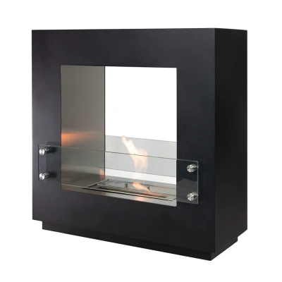 ScandiFlames Hollywood 2-sided free-standing bioethanol fireplace in black, featuring a modern design and manual control for eff