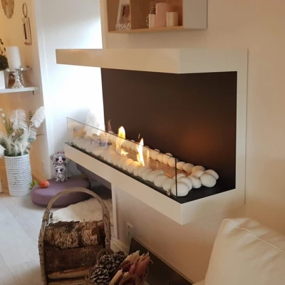 Three-sided 120 cm Wall Bio Fireplace White | ScandiFlames Three-sided 120 cm Wall Bio Fireplace White by ScandiFlames – a sleek, wall-mounted bioethanol fireplace with a modern three-sid