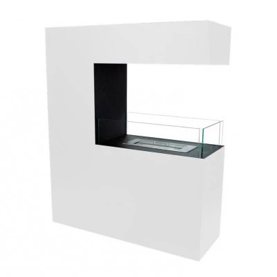ScandiFlames Tall White Room Divider Bio Fireplace, a freestanding three-sided bioethanol fireplace in white with a 2.5L capacit