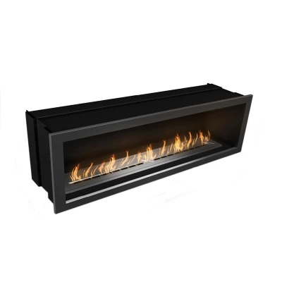 Icon Slimline Firebox SFB1350 Brushed Steel – a modern, built-in bioethanol fireplace with a sleek design, manual control, and 9