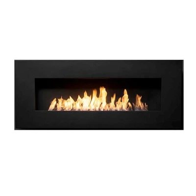 Icon Fires Nero 1450 Wall Fire in black, a stylish wall-mounted bioethanol fireplace with a 145 cm length, manual control, and 7