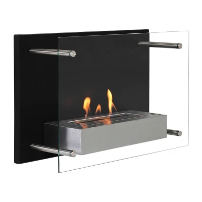 Nevada Wall Mounted Bioethanol Fireplace by ScandiFlames in black, sleek and modern design.