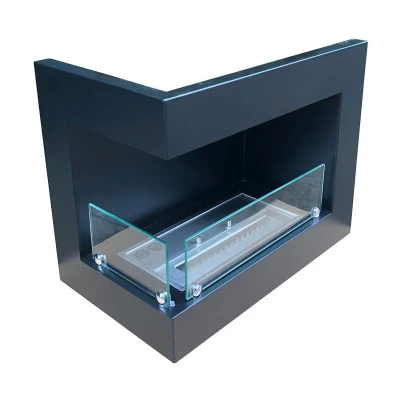 ScandiFlames Insert for Bio Fireplace - Left-sided - A sleek, built-in corner bioethanol fireplace with manual control and a bla