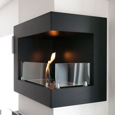 ScandiFlames Insert for Bio Fireplace - Right-sided, a black built-in corner bioethanol fireplace with a 1.5L burner and 6-hour 