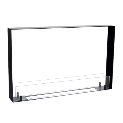 Foco Two 800 Ultra Slim Boxed bioethanol fireplace in black, featuring a sleek, see-through design with manual control.