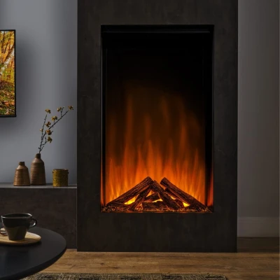 Knightwood Electric Fireplace Insert by British Fires in a sleek black finish with built-in, 3-sided design and remote control o