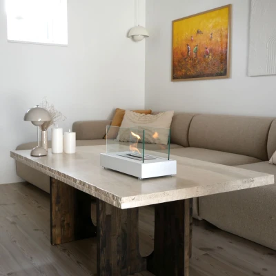 Lambeth White Tabletop Bio Fireplace by ScandiFlames – A compact and stylish bioethanol fireplace with a sleek white finish.