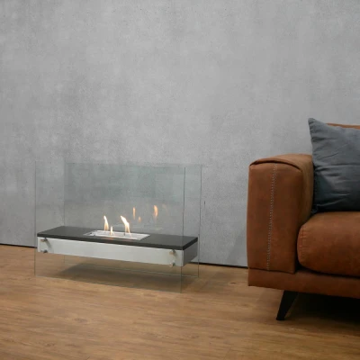 ScandiFlames Freestanding Burner with Glass Plates – Buy Now ScandiFlames Freestanding Burner with Glass Plates – A sleek 80 cm bioethanol fireplace with glass panels and manual control.