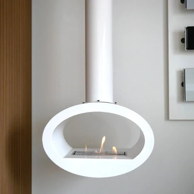 Toronto White 2-Sided Ceiling Mounted Biofire by ScandiFlames – A modern and elegant ceiling-mounted bioethanol fireplace.