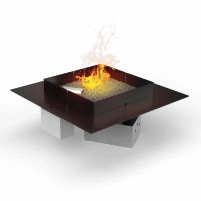 Mico 600 Automatic outdoor gas fireplace in black with remote control for easy operation.