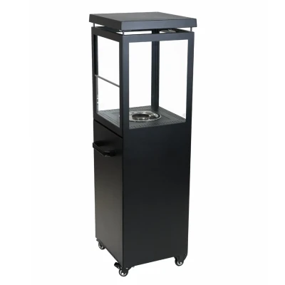 Muztag Premium Fire Paris - Black freestanding outdoor bioethanol fireplace with a sleek design and manual control.