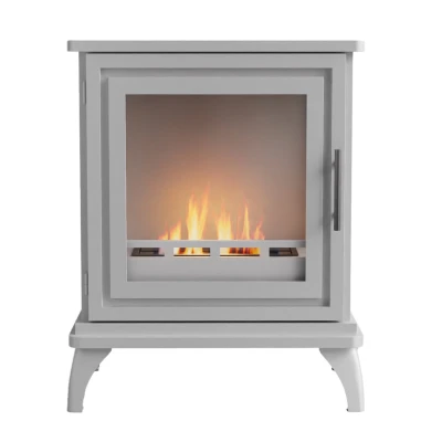 Nashville White Freestanding Bioethanol Stove by ScandiFlames, a modern and eco-friendly heating solution with a sleek white fin