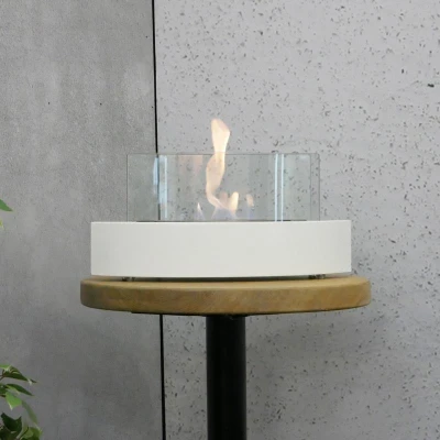 ScandiFlames Oval Table Bio Fireplace in White - A sleek and modern tabletop bioethanol fireplace with a 3-hour burn time.