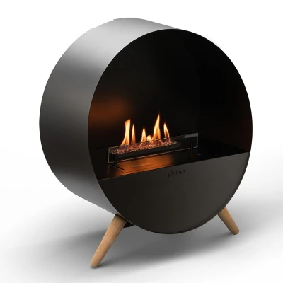 Bubble Floor bioethanol fireplace in black, freestanding with automatic control and a 4.5-hour burn time.