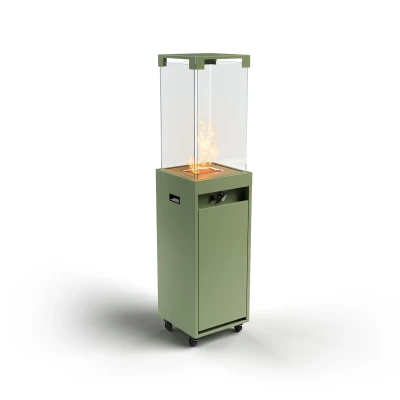 Faro Pale Green Outdoor Gas Heater with manual control and 8 kW heat output, perfect for patios and gardens.