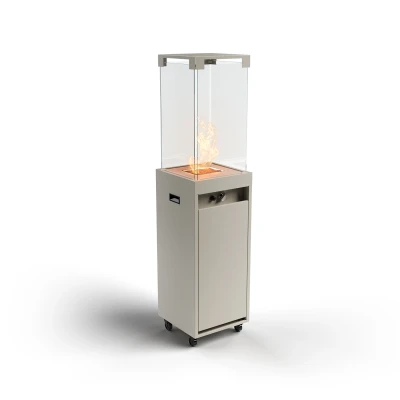 Faro Silk Grey Outdoor Gas Patio Heater with manual control, offering 8 kW heat output for stylish and efficient outdoor heating