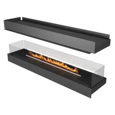 Forma 1800 Island bioethanol fireplace in sleek black finish with four-sided view and advanced control options.