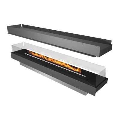 Forma 2300 Island bioethanol fireplace – sleek black design with automatic burner and remote control for modern interiors.