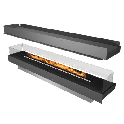 Forma 2300 Island bioethanol fireplace in sleek black finish with automatic control and four-sided visibility.