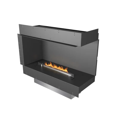 Forma Corner Right - Prime Fire built-in bioethanol fireplace in a sleek black finish, offering remote control and app operation