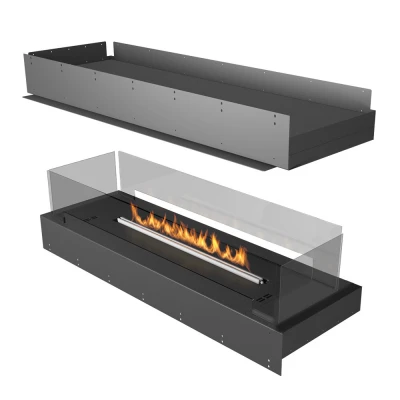 Forma 1200 Island bioethanol fireplace in black with app, panel, and remote control for modern interiors.